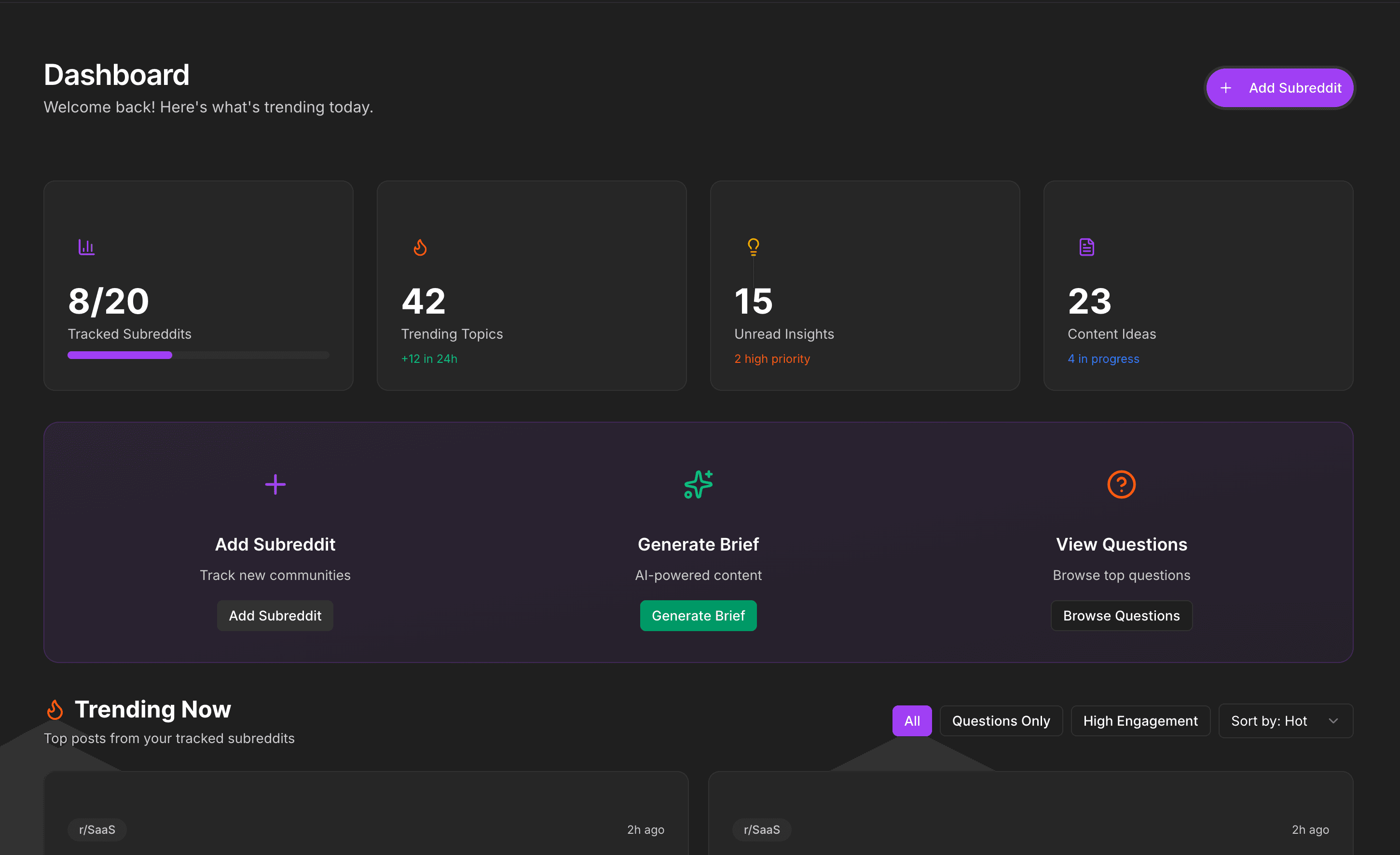 Reddit Insights Dashboard - AI-Powered Content Discovery